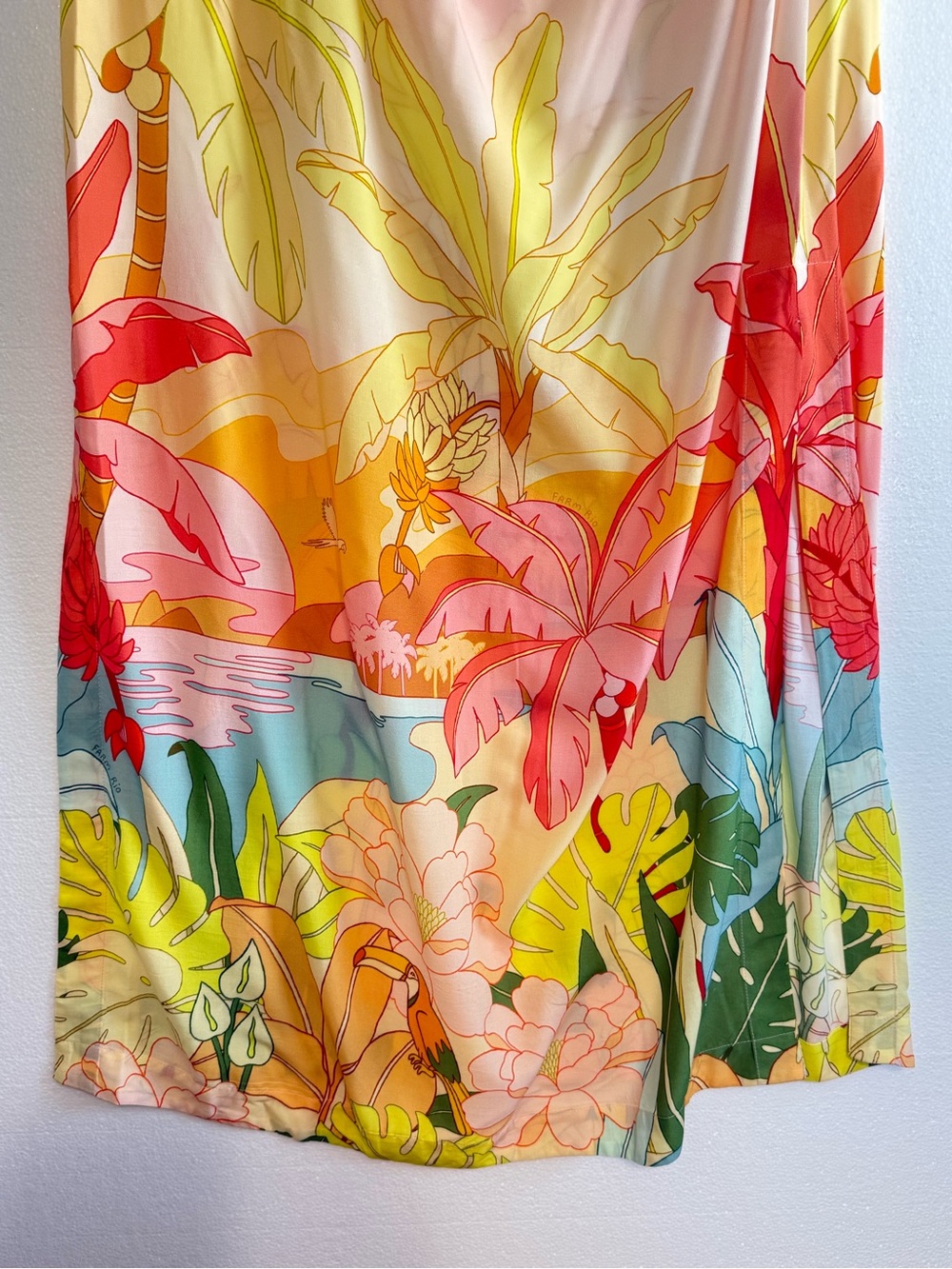 Farm Rio Tropical Paradise Sunset Strapless Maxi Cover Up Dress Yellow Size M - Picture 6 of 15